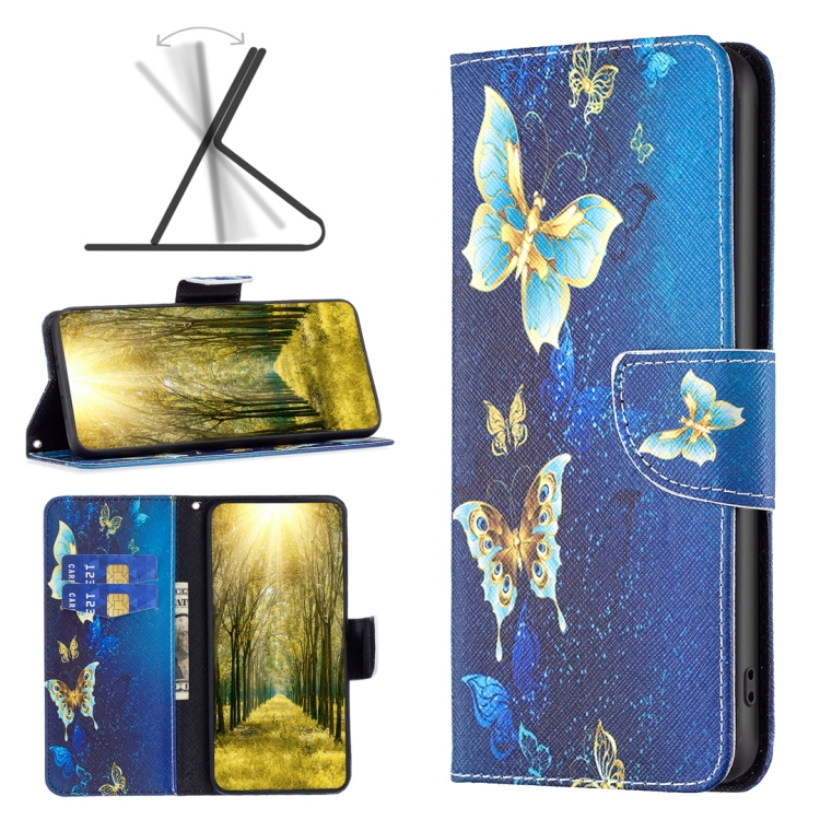 

For Xiaomi Redmi 12 4G Colored Drawing Pattern Leather Phone Case(Gold Butterfly)