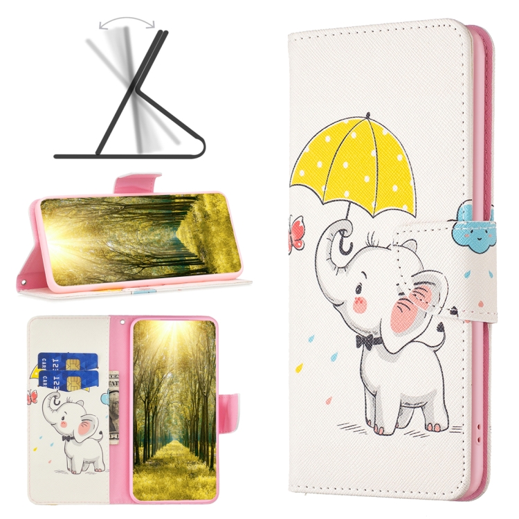 

For Xiaomi Redmi 12 4G Colored Drawing Pattern Leather Phone Case(Umbrella Elephant)