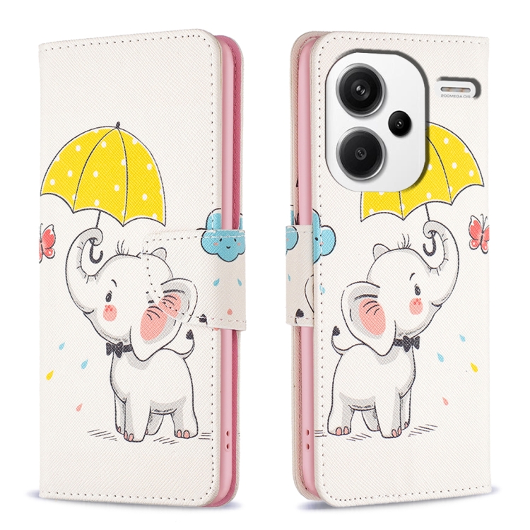 

For Xiaomi Redmi Note 13 Pro+ Colored Drawing Pattern Leather Phone Case(Umbrella Elephant)