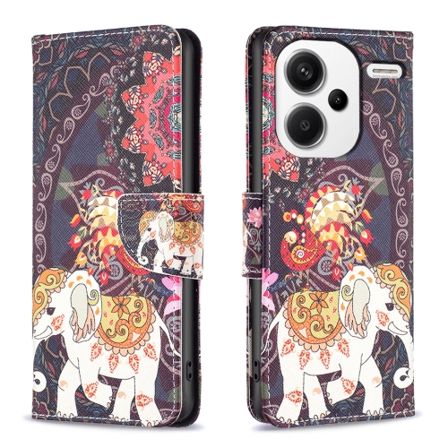 

For Xiaomi Redmi Note 13 Pro+ 5G Colored Drawing Pattern Leather Phone Case(Flowers Elephant)