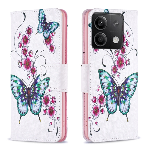 

For Xiaomi Redmi Note 13 Colored Drawing Pattern Leather Phone Case(Flowers Butterfly)