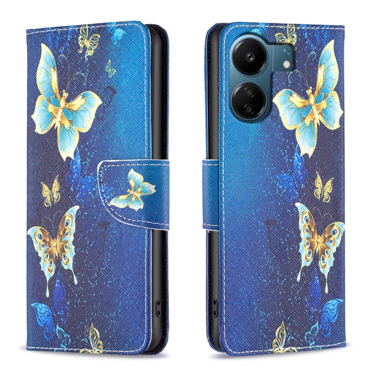 

For Xiaomi Redmi 13C Colored Drawing Pattern Leather Phone Case(Gold Butterfly)