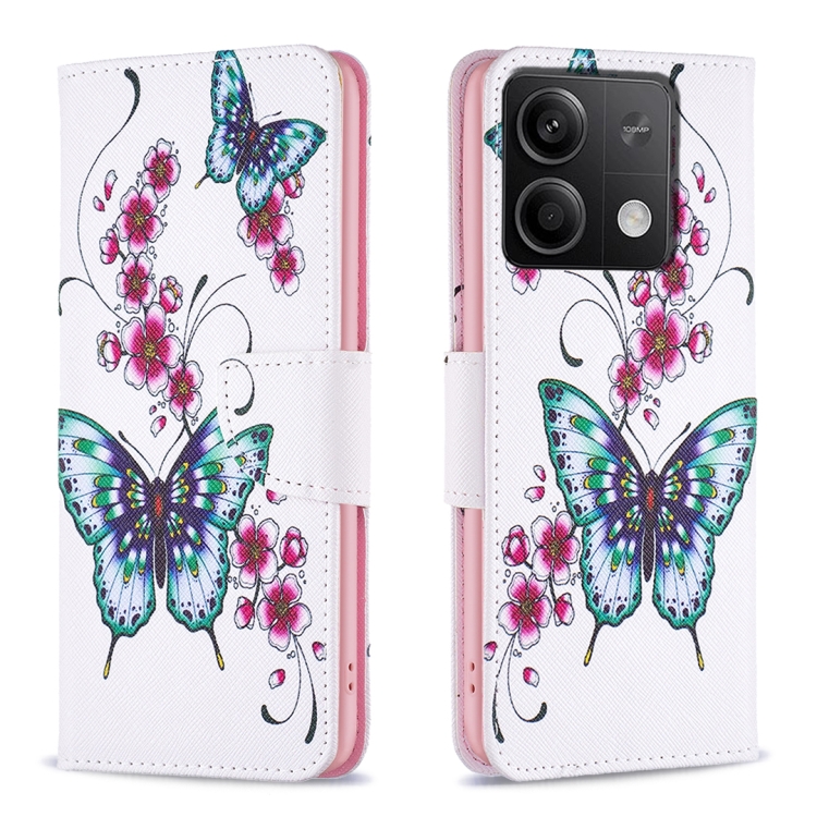 

For Xiaomi Redmi Note 13 4G Global Colored Drawing Pattern Leather Phone Case(Flowers Butterfly)