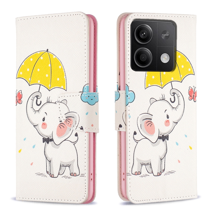 

For Xiaomi Redmi Note 13 4G Global Colored Drawing Pattern Leather Phone Case(Umbrella Elephant)