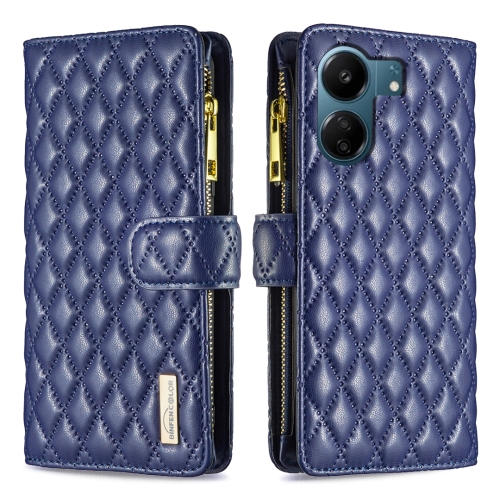 

For Xiaomi Redmi 13C Diamond Lattice Zipper Wallet Leather Flip Phone Case(Blue)