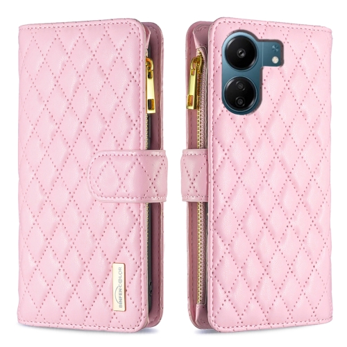 

For Xiaomi Redmi 13C Diamond Lattice Zipper Wallet Leather Flip Phone Case(Pink)