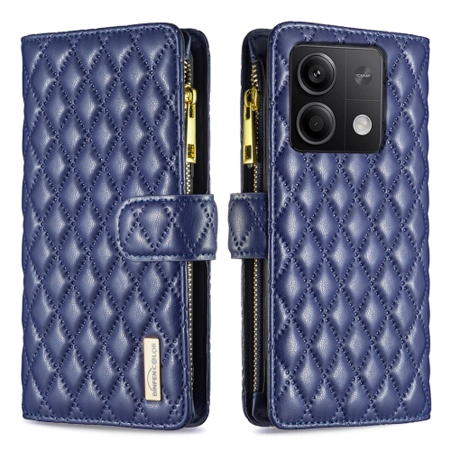 

For Xiaomi Redmi Note 13 4G Global Diamond Lattice Zipper Wallet Leather Flip Phone Case(Blue)