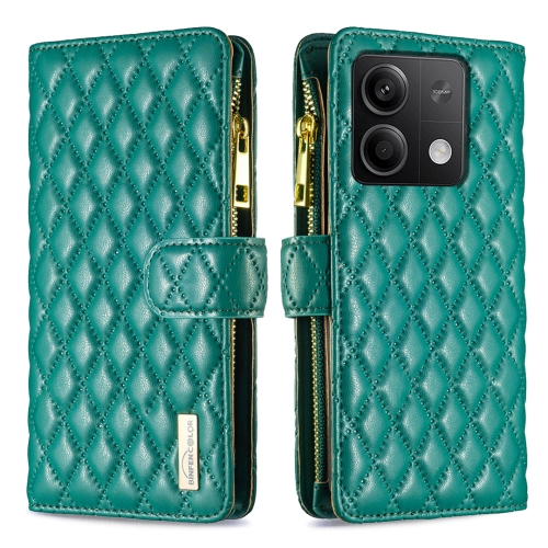 

For Xiaomi Redmi Note 13 4G Global Diamond Lattice Zipper Wallet Leather Flip Phone Case(Green)