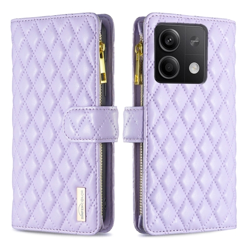 

For Xiaomi Redmi Note 13 4G Global Diamond Lattice Zipper Wallet Leather Flip Phone Case(Purple)
