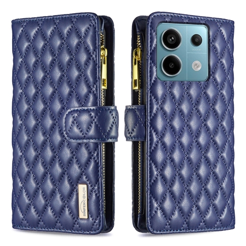 For Xiaomi Redmi Note 13 Pro 4G Global Diamond Lattice Zipper Wallet Leather Flip Phone Case(Blue) for samsung galaxy s23 5g zipper wallet detachable magsafe leather phone case pink