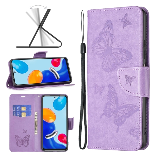 

For Xiaomi Redmi Note 12S 4G / Note 11 Two Butterflies Embossing Leather Phone Case(Purple)