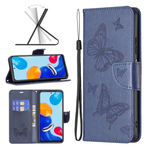 

For Xiaomi Redmi Note 12S 4G / Note 11 Two Butterflies Embossing Leather Phone Case(Blue)