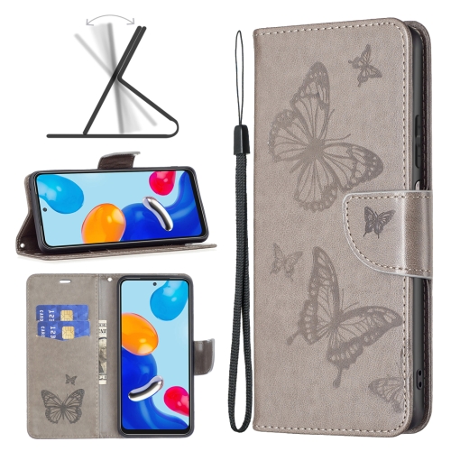 

For Xiaomi Redmi Note 12S 4G / Note 11 Two Butterflies Embossing Leather Phone Case(Grey)