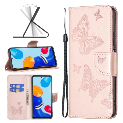 

For Xiaomi Redmi Note 12S 4G / Note 11 Two Butterflies Embossing Leather Phone Case(Rose Gold)