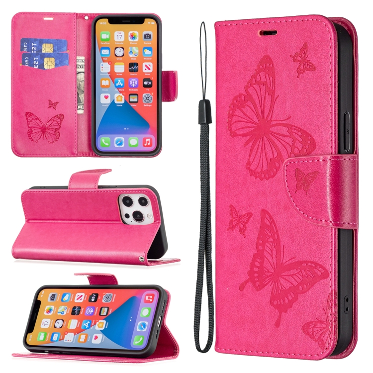 

For Xiaomi Redmi 12 4G Two Butterflies Embossing Leather Phone Case(Rose Red)