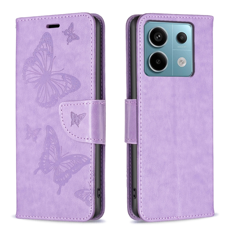 

For Xiaomi Redmi Note 13 Pro 5G Two Butterflies Embossing Leather Phone Case(Purple)