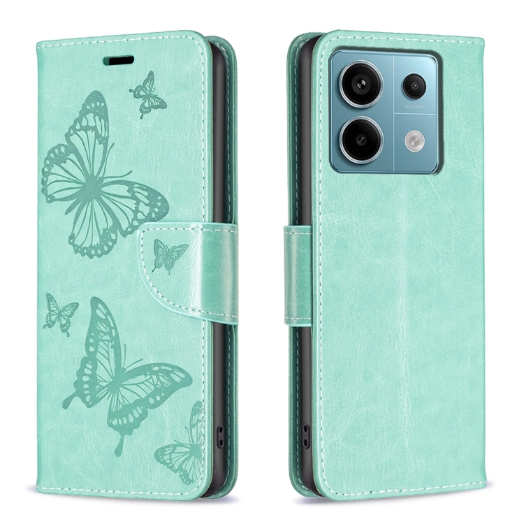 

For Xiaomi Redmi Note 13 Pro 5G Two Butterflies Embossing Leather Phone Case(Green)