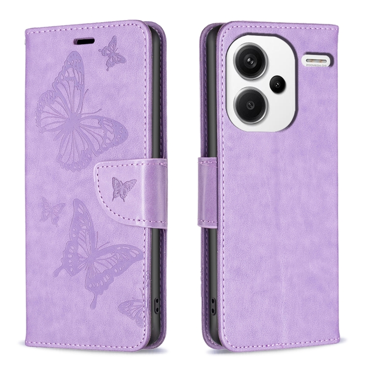 

For Xiaomi Redmi Note 13 Pro+ 5G Two Butterflies Embossing Leather Phone Case(Purple)