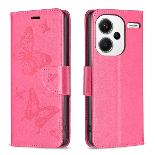 

For Xiaomi Redmi Note 13 Pro+ 5G Two Butterflies Embossing Leather Phone Case(Rose Red)