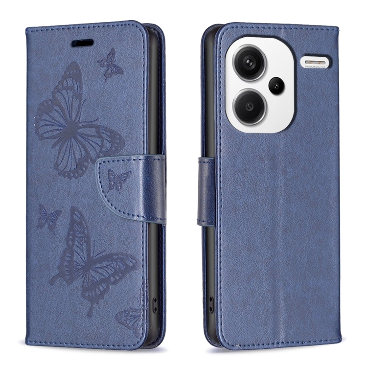 

For Xiaomi Redmi Note 13 Pro+ 5G Two Butterflies Embossing Leather Phone Case(Blue)