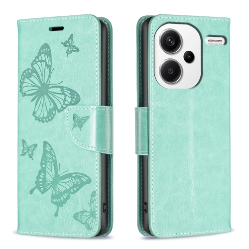 For Xiaomi Redmi Note 13 Pro+ Two Butterflies Embossing Leather Phone Case(Green)