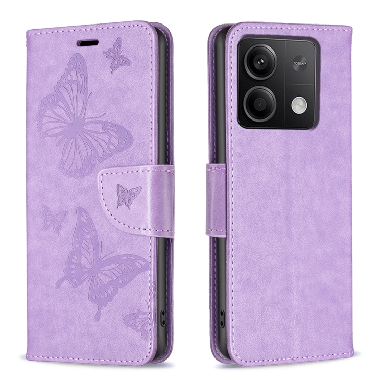

For Xiaomi Redmi Note 13 Two Butterflies Embossing Leather Phone Case(Purple)