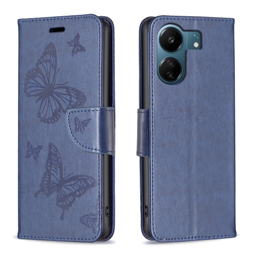 

For Xiaomi Redmi 13C Two Butterflies Embossing Leather Phone Case(Blue)