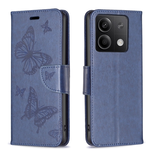 

For Xiaomi Redmi Note 13 4G Global Two Butterflies Embossing Leather Phone Case(Blue)