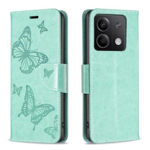 

For Xiaomi Redmi Note 13 4G Global Two Butterflies Embossing Leather Phone Case(Green)