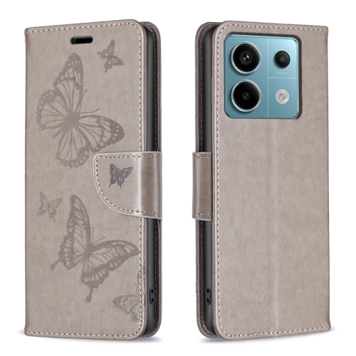 

For Xiaomi Redmi Note 13 Pro 4G Global Two Butterflies Embossing Leather Phone Case(Grey)