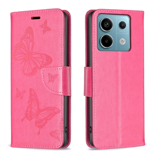 

For Xiaomi Poco M6 Pro 4G Two Butterflies Embossing Leather Phone Case(Rose Red)