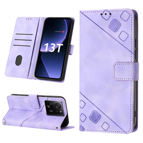 

For Xiaomi 13T Skin-feel Embossed Leather Phone Case(Light Purple)