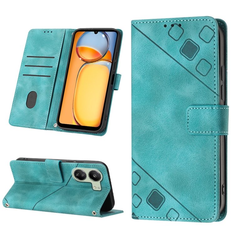 

For Xiaomi Redmi 13C Skin-feel Embossed Leather Phone Case(Green)