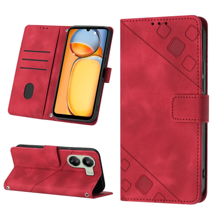 

For Xiaomi Redmi 13C Skin-feel Embossed Leather Phone Case(Red)