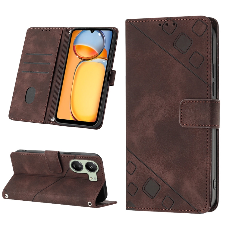 

For Xiaomi Redmi 13C Skin-feel Embossed Leather Phone Case(Brown)