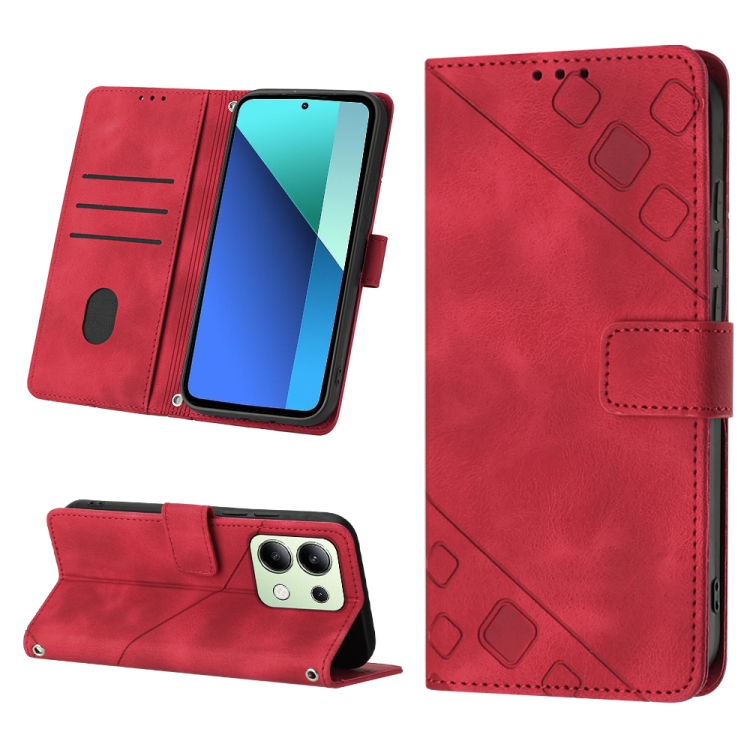 

For Xiaomi Redmi Note 13 4G Global Skin-feel Embossed Leather Phone Case(Red)