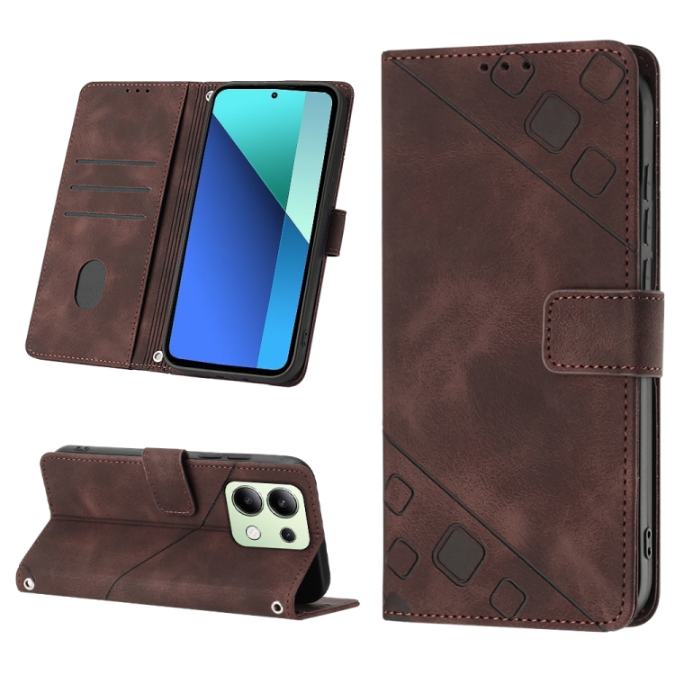 

For Xiaomi Redmi Note 13 4G Global Skin-feel Embossed Leather Phone Case(Brown)