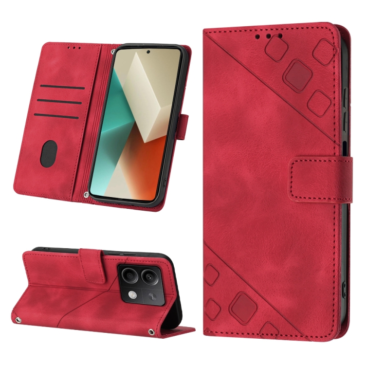 

For Xiaomi Redmi Note 13 5G Global Skin-feel Embossed Leather Phone Case(Red)