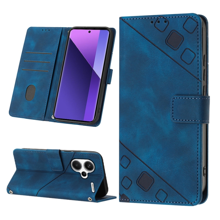 

For Xiaomi Redmi Note 13 Pro+ 5G Skin Feel Embossed Leather Phone Case(Blue)