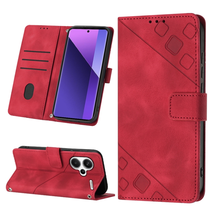 

For Xiaomi Redmi Note 13 Pro+ 5G Skin-feel Embossed Leather Phone Case(Red)