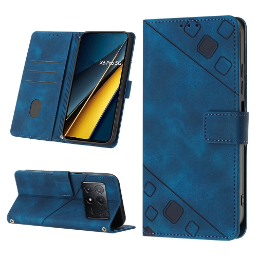 

For Xiaomi Redmi K70E Skin-feel Embossed Leather Phone Case(Blue)