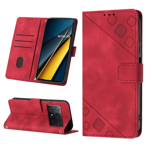 

For Xiaomi Redmi K70E Skin-feel Embossed Leather Phone Case(Red)