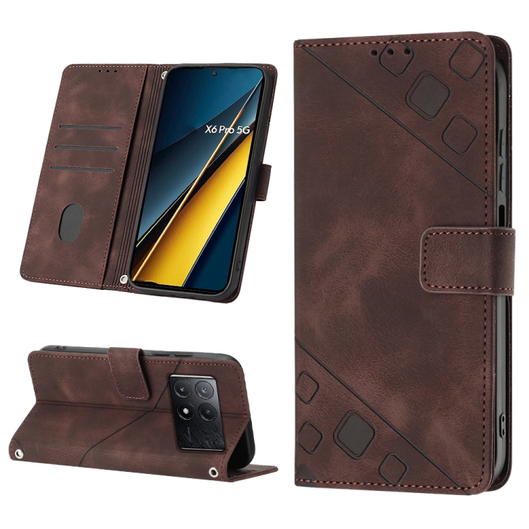 

For Xiaomi Redmi K70E Skin-feel Embossed Leather Phone Case(Brown)