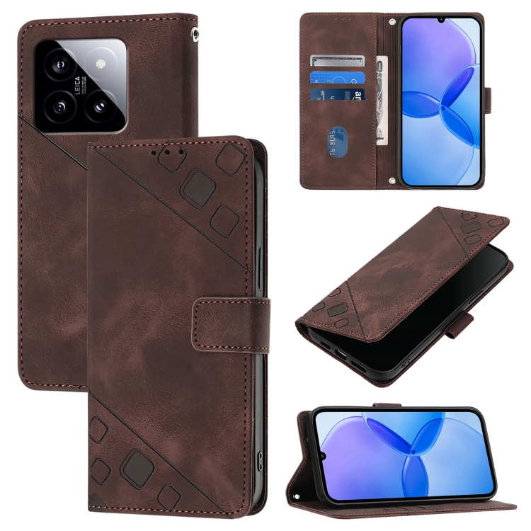 

For Xiaomi 14 Skin Feel Embossed Leather Phone Case(Brown)