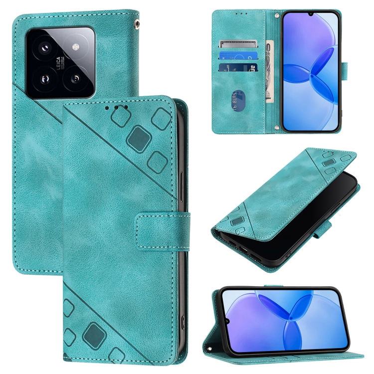 

For Xiaomi 14 Pro Skin Feel Embossed Leather Phone Case(Green)