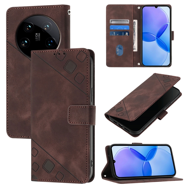 

For Xiaomi 14 Ultra Skin Feel Embossed Leather Phone Case(Brown)