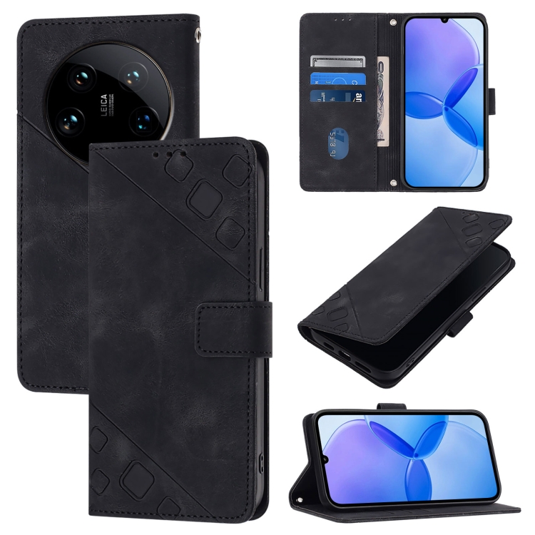 

For Xiaomi 14 Ultra Skin Feel Embossed Leather Phone Case(Black)