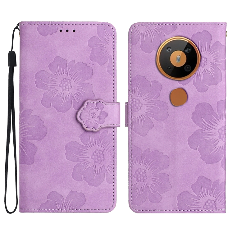 

For Nokia 5.4 Flower Embossing Pattern Leather Phone Case(Purple)