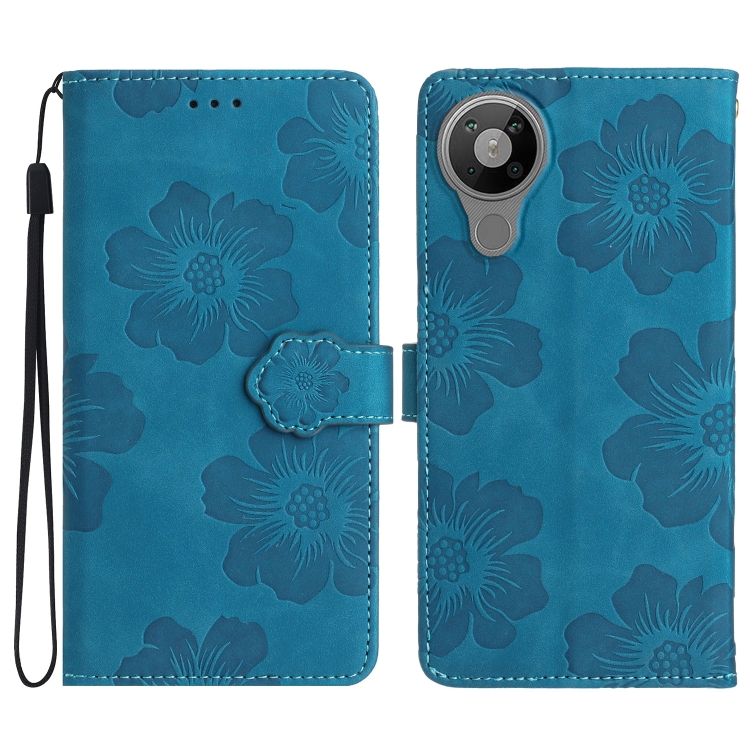 

For Nokia 5.3 Flower Embossing Pattern Leather Phone Case(Blue)