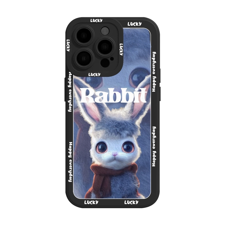 

For iPhone 14 Pro Max Liquid Silicone Oil Painting Rabbit Phone Case(Black Blue Grey)
